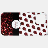 Dunkelrote Ladybug-Imitate Glitzer-Glitzern Monogr Case-Mate iPhone Hülle (Rückseite (Horizontal))