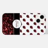 Dunkelrote Ladybug-Imitate Glitzer-Glitzern Monogr Case-Mate iPhone Hülle (Rückseite (Horizontal))