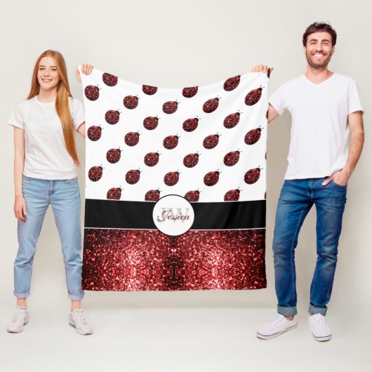 Dunkelrote Ladybug-Imitate Glitzer-Glitzern Monogr Fleecedecke (Beispiel)