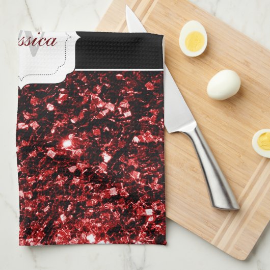 Dunkelrote Ladybug-Imitate Glitzer-Glitzern Monogr Geschirrtuch (Viertel Falte)