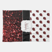 Dunkelrote Ladybug-Imitate Glitzer-Glitzern Monogr Geschirrtuch (Horizontal)