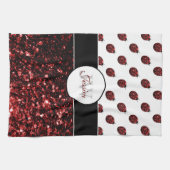 Dunkelrote Ladybug-Imitate Glitzer-Glitzern Monogr Geschirrtuch (Horizontal)