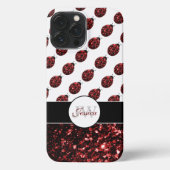 Dunkelrote Ladybug-Imitate Glitzer-Glitzern Monogr iPhone Hülle (Rückseite)