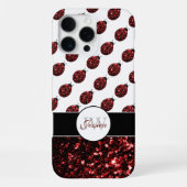 Dunkelrote Ladybug-Imitate Glitzer-Glitzern Monogr iPhone Hülle (Rückseite)