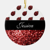 Dunkelrote Ladybug-Imitate Glitzer-Glitzern Monogr Keramik Ornament (Vorne)