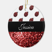 Dunkelrote Ladybug-Imitate Glitzer-Glitzern Monogr Keramik Ornament (Links)