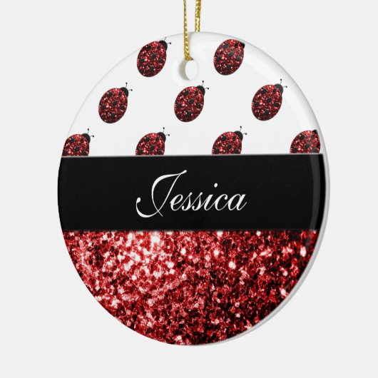 Dunkelrote Ladybug-Imitate Glitzer-Glitzern Monogr Keramik Ornament (Links)