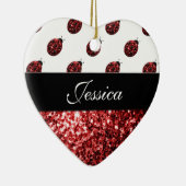 Dunkelrote Ladybug-Imitate Glitzer-Glitzern Monogr Keramikornament (Rechts)