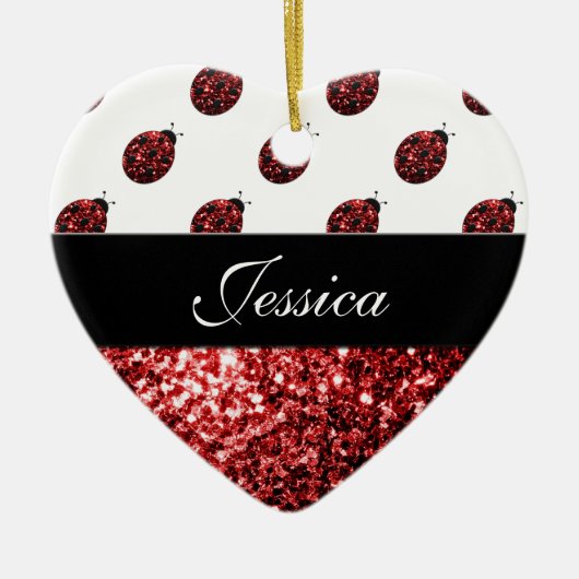 Dunkelrote Ladybug-Imitate Glitzer-Glitzern Monogr Keramikornament (Vorne)