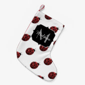 Dunkelrote Ladybug-Imitate Glitzer-Glitzern Monogr Kleiner Weihnachtsstrumpf (Vorderansicht (hängend))