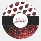 Dunkelrote Ladybug-Imitate Glitzer-Glitzern Monogr Runder Aufkleber (Vorderseite)