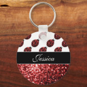 Dunkelrote Ladybug-Imitate Glitzer-Glitzern Monogr Schlüsselanhänger (Vorderseite)