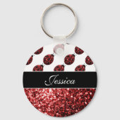 Dunkelrote Ladybug-Imitate Glitzer-Glitzern Monogr Schlüsselanhänger (Rückseite)