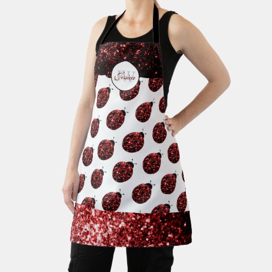 Dunkelrote Ladybug-Imitate Glitzer-Glitzern Monogr Schürze (InSitu)