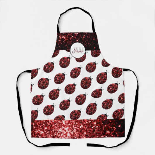 Dunkelrote Ladybug-Imitate Glitzer-Glitzern Monogr Schürze (Vorderseite)