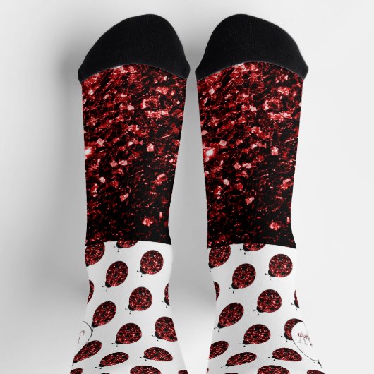Dunkelrote Ladybug-Imitate Glitzer-Glitzern Monogr Socken (Oben)
