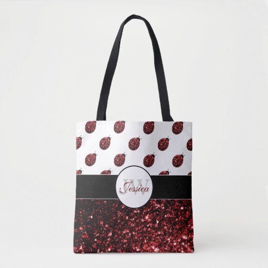 Dunkelrote Ladybug-Imitate Glitzer-Glitzern Monogr Tasche (Vorderseite)