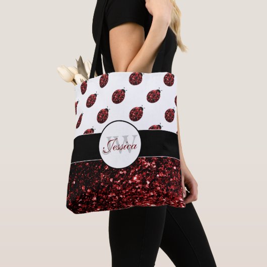 Dunkelrote Ladybug-Imitate Glitzer-Glitzern Monogr Tasche (Von Nahem)