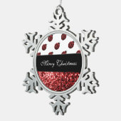 Dunkelrote Ladybug-Imitate Glitzer Glitzern person Schneeflocken Zinn-Ornament (Rechts)
