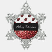 Dunkelrote Ladybug-Imitate Glitzer Glitzern person Schneeflocken Zinn-Ornament (Vorderseite)
