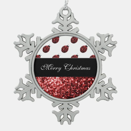 Dunkelrote Ladybug-Imitate Glitzer Glitzern person Schneeflocken Zinn-Ornament (Vorderseite)