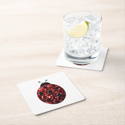 Dunkelrote Ladybug-Imitate Glitzer Glitzern Rechteckiger Pappuntersetzer (Vor Ort)