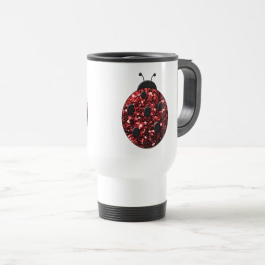 Dunkelrote Ladybug-Imitate Glitzer Glitzern Reisebecher (VorderseiteRechts)