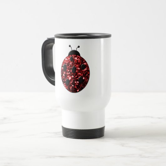 Dunkelrote Ladybug-Imitate Glitzer Glitzern Reisebecher (Vorderseite Links)