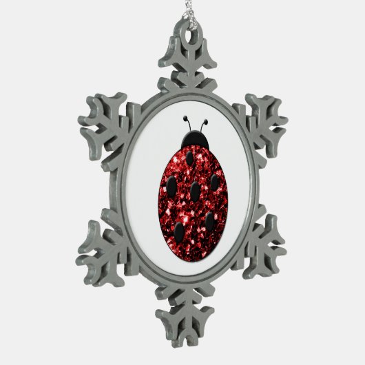 Dunkelrote Ladybug-Imitate Glitzer Glitzern Schneeflocken Zinn-Ornament (Links)