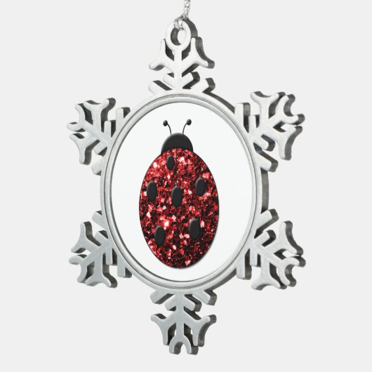 Dunkelrote Ladybug-Imitate Glitzer Glitzern Schneeflocken Zinn-Ornament (Rechts)