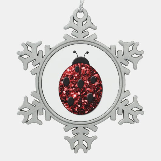 Dunkelrote Ladybug-Imitate Glitzer Glitzern Schneeflocken Zinn-Ornament (Vorderseite)