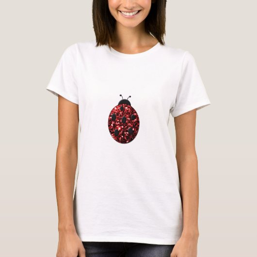 Dunkelrote Ladybug-Imitate Glitzer Glitzern T-Shirt (Vorderseite)