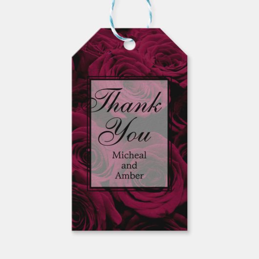 Dunkelrote magenta burgundy-Rose Geschenkanhänger (Vorderseite)