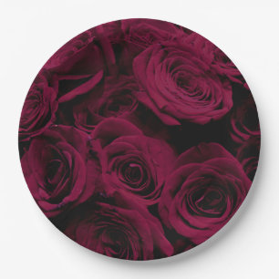 Dunkelrote magenta burgundy-Rose Pappteller