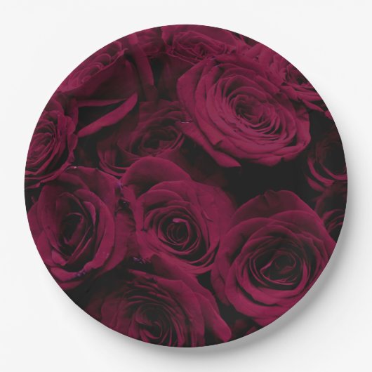Dunkelrote magenta burgundy-Rose Pappteller (Vorderseite)