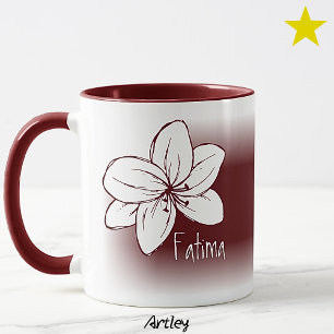Dunkelrote minimalistische handgezeichnete Blume m Tasse