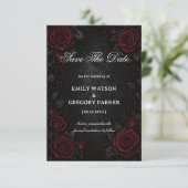 Dunkelrote Rosen Gothic Save The Date (Stehend Vorderseite)