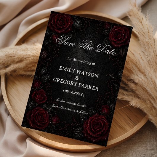 Dunkelrote Rosen Gothic Save The Date