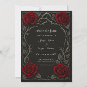 Dunkelrote Rosen Gothic Save the Date Ankündigung