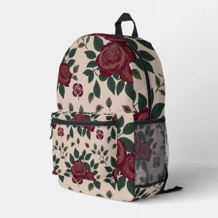 Dunkelrote Rosen mit grünen Blättern Bedruckter Rucksack