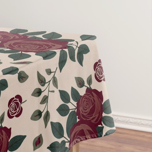 Dunkelrote Rosen mit grünen Blättern Tischdecke (Beispiel)