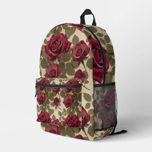 Dunkelrote Rosen mit verblassten grünen Blättern Bedruckter Rucksack