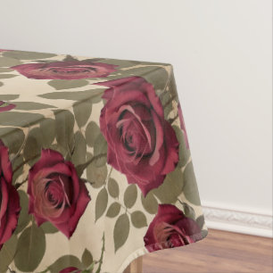 Dunkelrote Rosen mit verblassten grünen Blättern Tischdecke