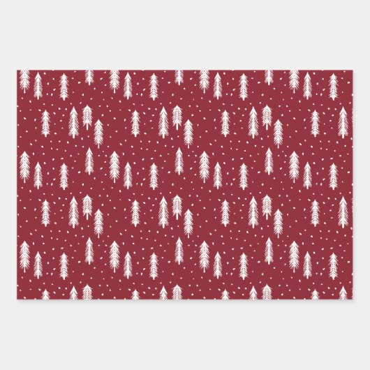 Dunkelrote, rustikale Urlaubsmuster Holzbäume Kari Geschenkpapier Set (Vorderseite)