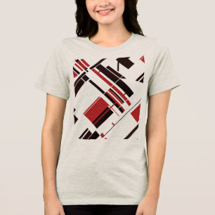 Dunkelrote schwarze diagonale Formen Linien Kunst Tri-Blend Shirt