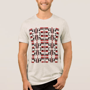 Dunkelrote schwarze kleine Fliesenformen Linien Ku Tri-Blend Shirt