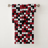 Dunkelrote, schwarze, weiße, zufällige Mosaikplätz Badhandtuch Set (Insitu)