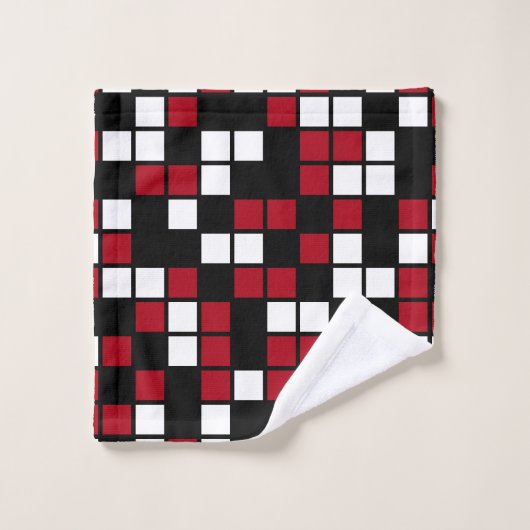 Dunkelrote, schwarze, weiße, zufällige Mosaikplätz Badhandtuch Set (Waschlappen)