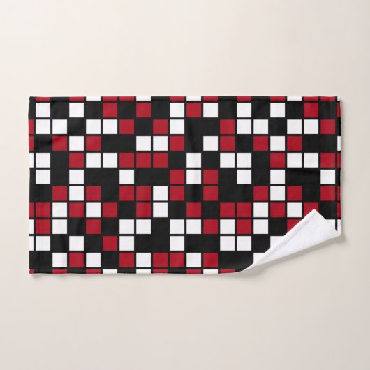 Dunkelrote, schwarze, weiße, zufällige Mosaikplätz Badhandtuch Set (Handtuch)