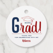 Dunkelrote und blaue Graduierungskappe Geschenkanhänger (Vorderseite)